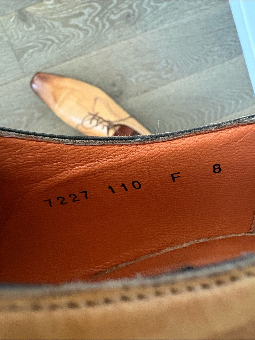 Santoni Men's Tan Burnished Leather Oxford Shoes - Picture 9 of 9